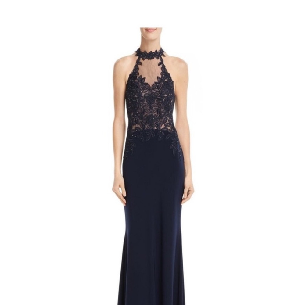 Elegant Navy Backless Lace Dress